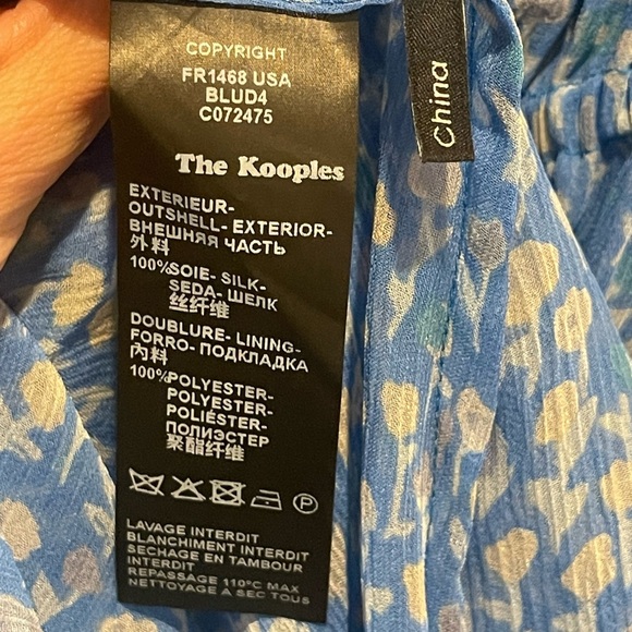 $360 The Kooples Women Blue V-Neck Ruffle Ruched Floral Flowy Silk Dress Size XS - Picture 7 of 8